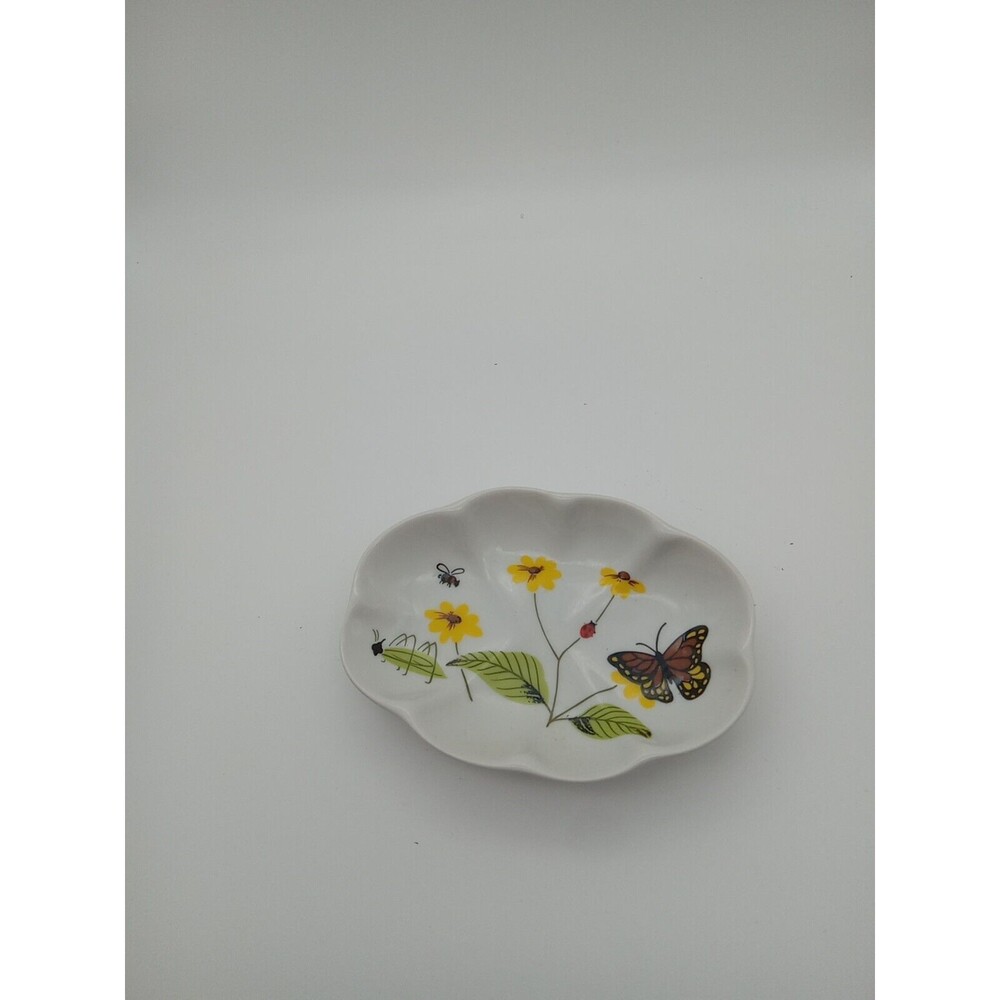 Vintage Porcelain Soap Yellow Flowers Butterfly Bee Unbranded Unsigned